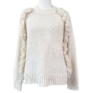 Madewell Sweater Cream Fringe Crew Neck